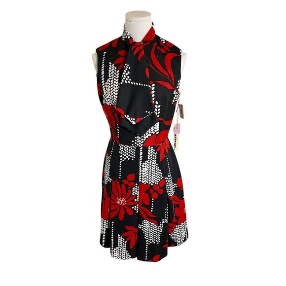 Vintage‎ 60s Sears Crestknit Mod Dress XS S Tag Jr 9 Black Red Floral Scarf Mod - Picture 6 of 13